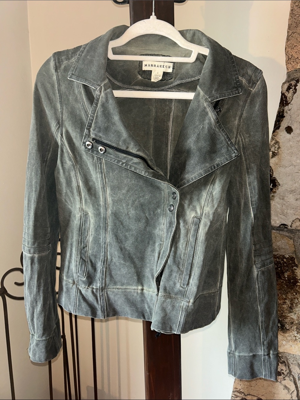 Marrakech Washed Army Green Moto Jacket